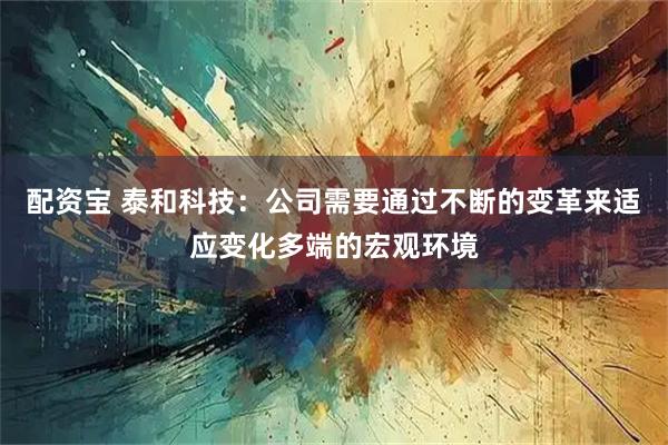 配资宝 泰和科技:公司需要通过不断的变革来适应变化多端的宏观环境